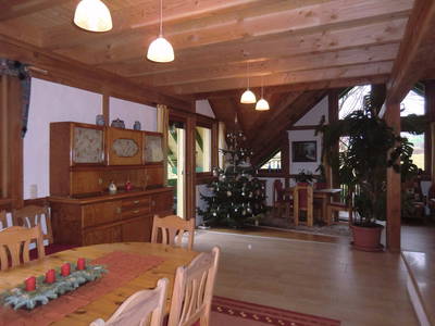 Blick von Essen nach Wohnen; mit echtem Christbaum (gratis für Gäste).