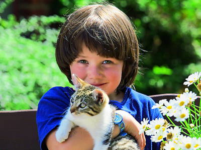 Mit der Katze kuscheln