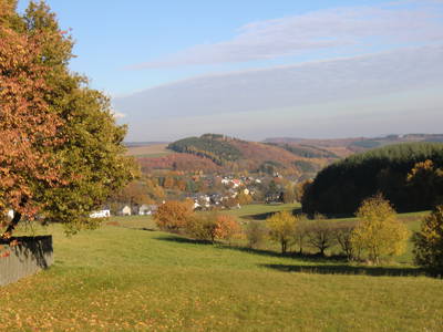 Blick von unserem Anwesen auf das Dorf Schwollen im Tal