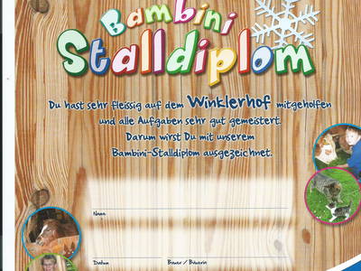 Stalldiplom für fleißige Mithilfe auf dem Winklerhof