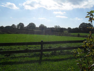 Blick über die Felder vom Garten aus