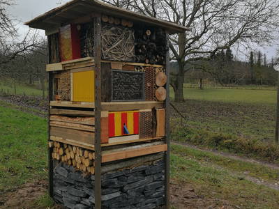 Unser neues Naturprojekt, Lebensturm für Wildbienen, Insekten, Eidechsen , angrenzend an die Spielwiese