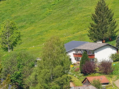 Das Ferienhaus Fidelis-Bühl liegt am Hang, mitten im Grünen, mit Blick auf die umliegenden Berge