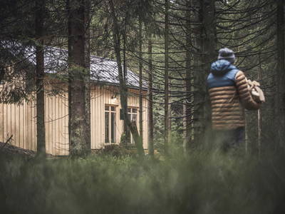 Blick auf die Holzknechthütte