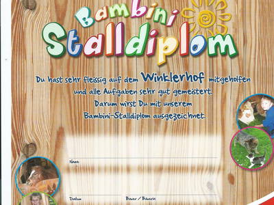 Stalldiplom für fleißige Helfer auf dem Winklerhof
